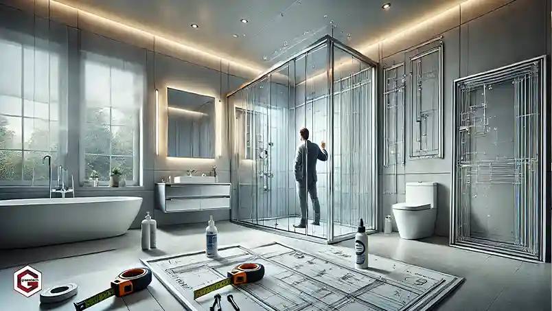 Step-by-step guide for installing aluminum frames to securely hold glass panels in a shower cabin.