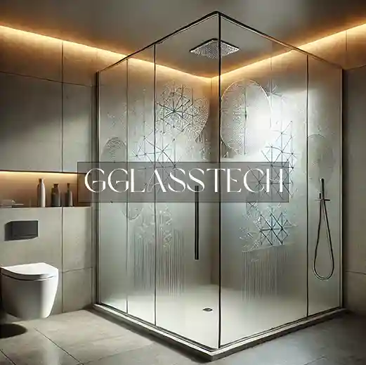 شیشه سندبلاست مدرن در کابین دوش