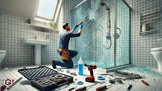 Repairing broken frames in a glass shower to restore the structure and ensure proper door functionality.