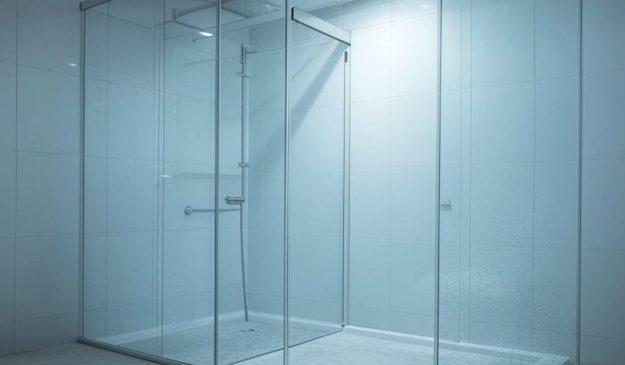 کابین دوش شیشه‌ای بدون قاب در حمام مدرن و مینیمال